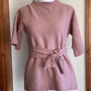 TED BAKER of LONDON Cashmere Blend Short Sleeve Tie Waist Pink Sweater L